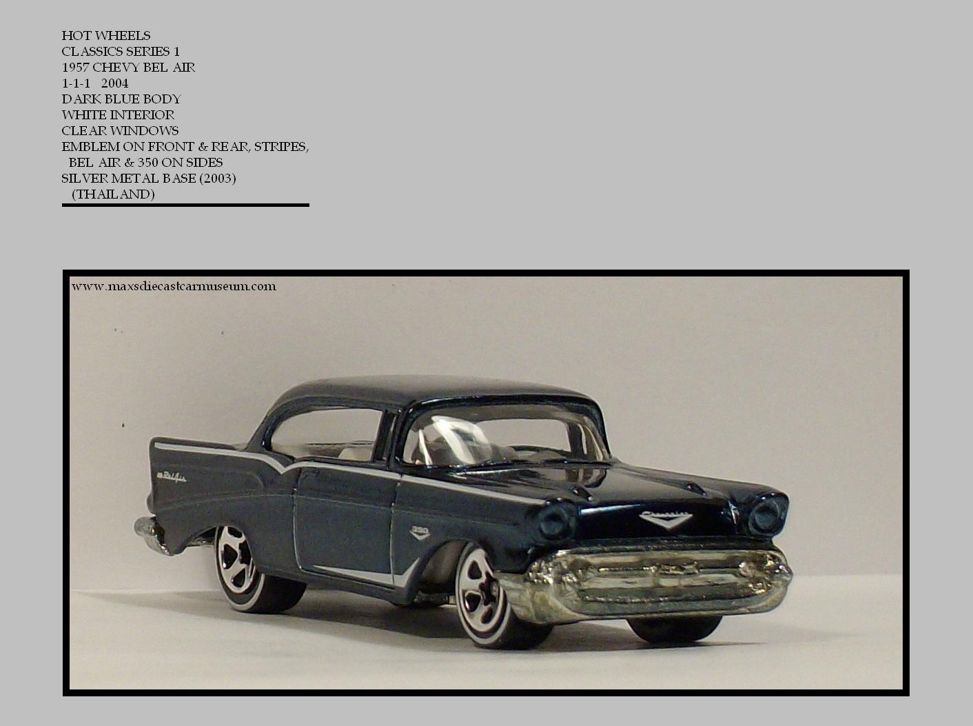 HOT WHEELS 1957 CHEVY BEL AIR CONVERTIBLE Classics 4/30 Die-Cast Car MOC 2005